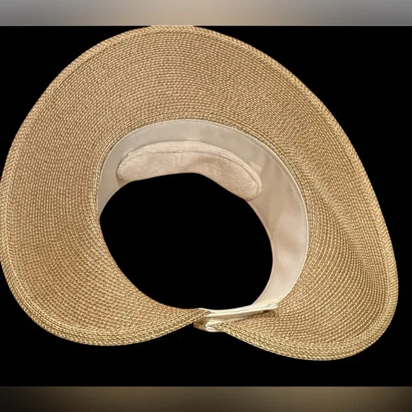 Eric Javits  Squishee HALO Tan and Cream Wide Brim Visor $325 - Picture 5 of 9
